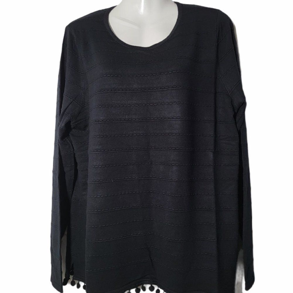 Charter Club Womens Round Neck Black Blouse Top XL